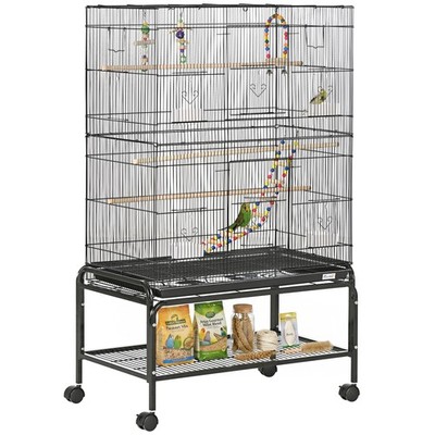 PawHut Vogelkäfig, mit Ständer, Rollen, Spielzeug, für Wellensittiche, Finken, Sittiche