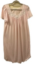 Vintage Miss Elaine 80s ILGWU Made In USA Super Soft Pink Cotton Gown Small Lace