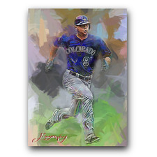 DJ LeMahieu Art Card Limited 11/50 Edward Vela Signed (Colorado Rockies)