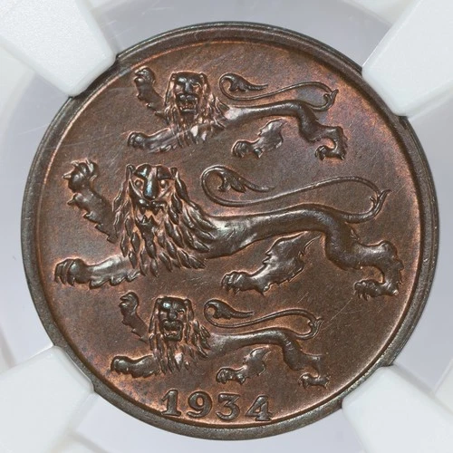 1934 Estonia 2 Sent NGC MS 63 BN