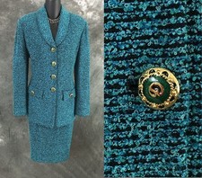 BEAUTIFUL st john collection knit blue black jacket skirt suit size 4 6