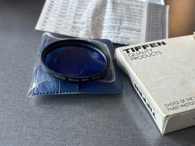 NOS Tiffen 55mm 80A Blue Conversion Lens Filter Original Box & Case