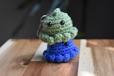 Handmade Crochet Stacked Octopuses Keychain Pastel Green and Cobalt Blue 
