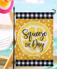 Meadow Creek Garden Flag 18" Squeeze The Day with hand stitched embellishments  