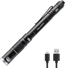 Rechargeable Pen Light Flashlight IP67 Waterproof with Pocket 1 Piece, Black 