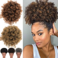 NEW Afro Puff Drawstring Ponytail With Bangs 110g Synthetic Spring Curl Hair Bun