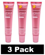 3 x CANCER COUNCIL 15g LIP BALM SPF50 RASPBERRY JOJOBA OIL Brand New