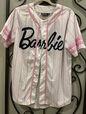 Mujer Blanco Rosa Pin Rayas Barbie Nº Camiseta de béisbol 59 talla PEQUEÑA