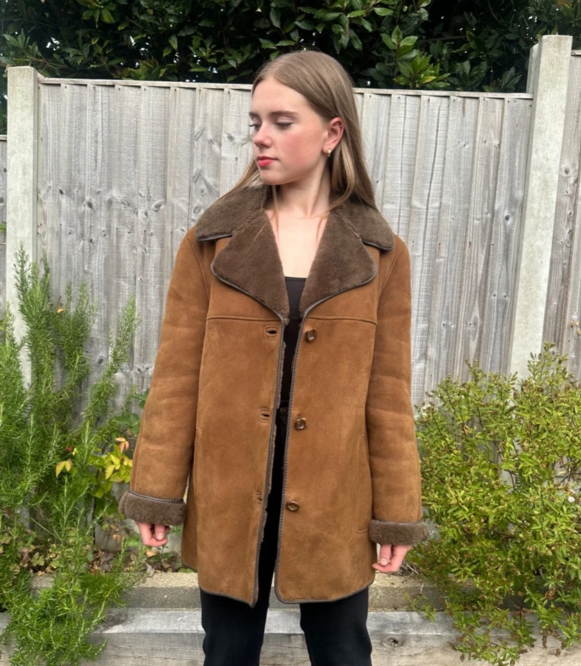 70's Vintage Brown Shearling Morlands Real Lambskin Leather Retro Coat Jacket - Image 2 of 4