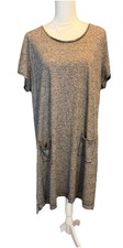 Eileen Fisher T-Shirt Dress XL Hemp/Cotton Striped Pockets Gray Summer Casual