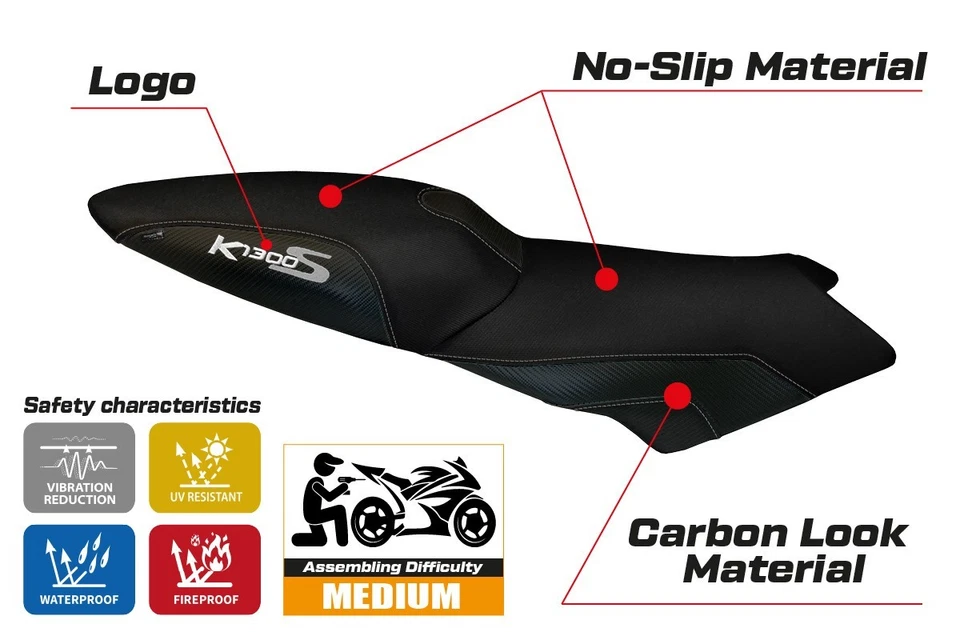 Cubierta de asiento negra BMW K1300S 2009-2011 2012 2013 2014 2015 2016 Tappezzeria Foto 2 de 4