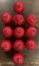 VTG  Large Red Satin Spun Silk Sheen Thread Christmas Tree Ornaments 11 Balls
