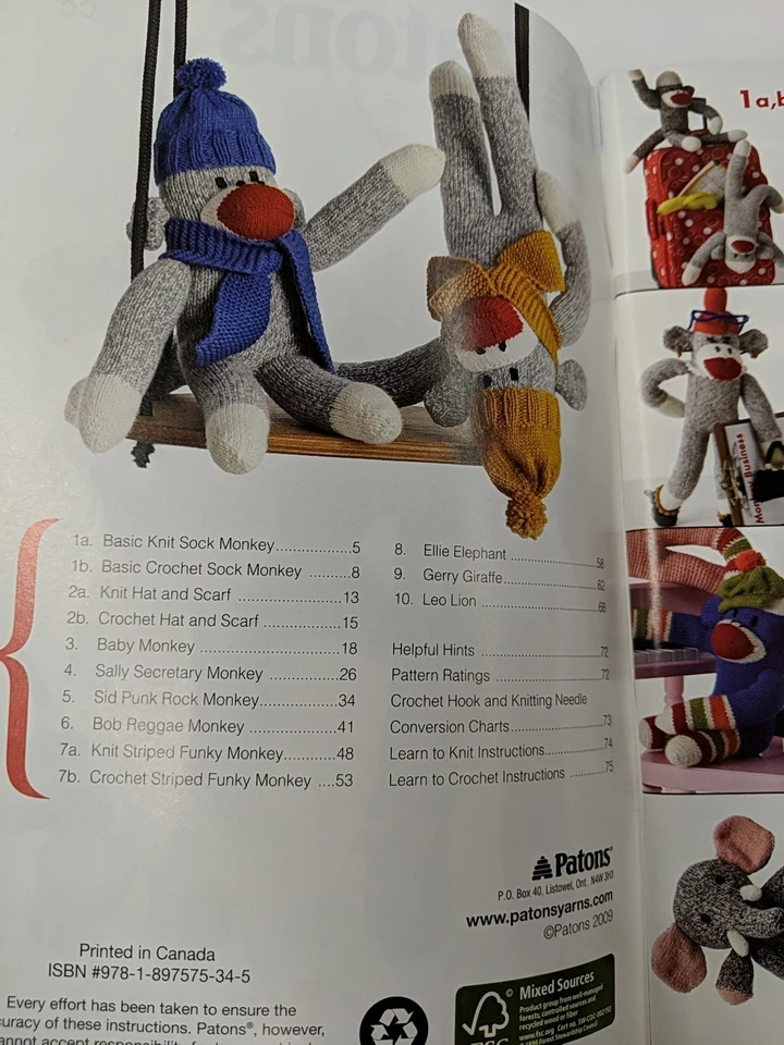 Monkey Business (Patons Classic Wool) Paperback Crochet Knit Sock Monkeys - Image 3 of 4