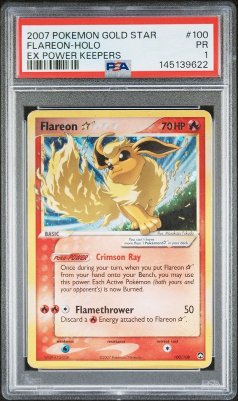 2007 Pokemon Gold Star Flareon Holo EX Power Keepers PSA 1