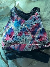 SYLVIA P crop top Size 10 GYMNASTICS DANCE under leotard FUN BACK multicolored