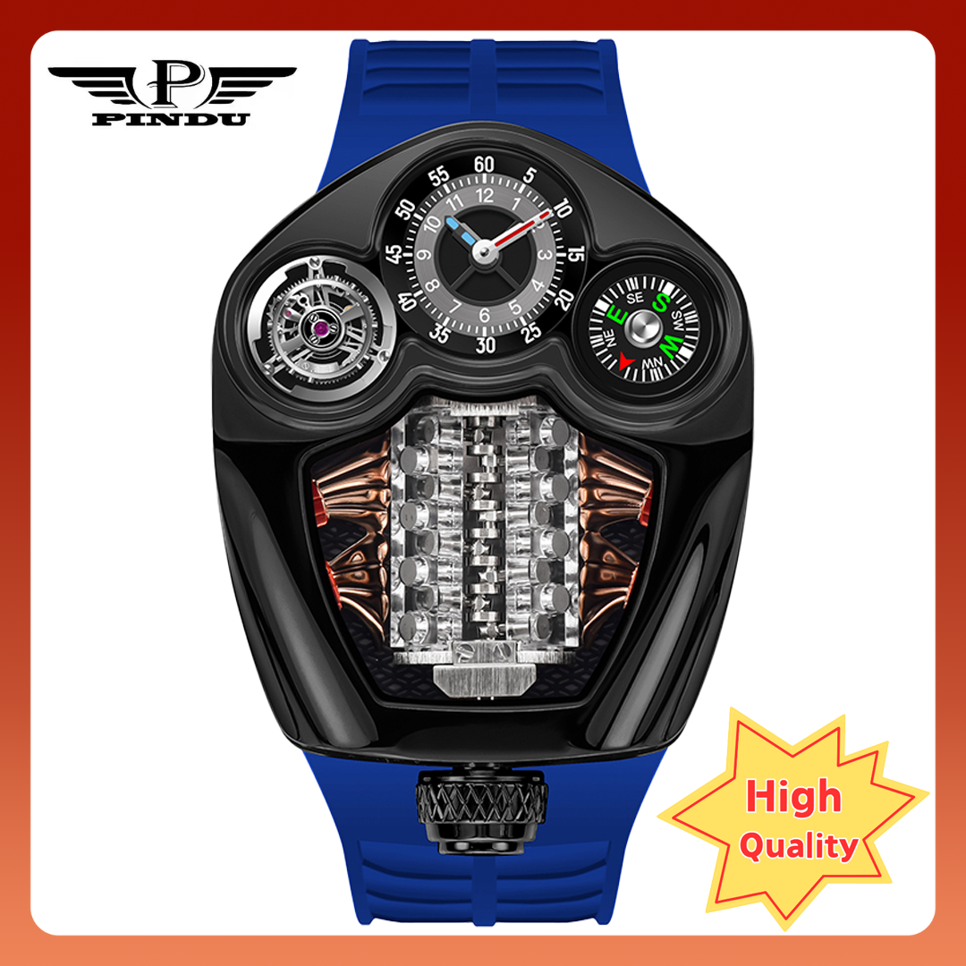 PINDU Men's Engine Skeleton Quartz Watch - Waterproof & Sporty