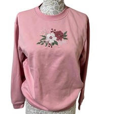 Blair Pink Floral Embroidered Sweatshirt Womens Size Medium- Grandmacore/Cottage
