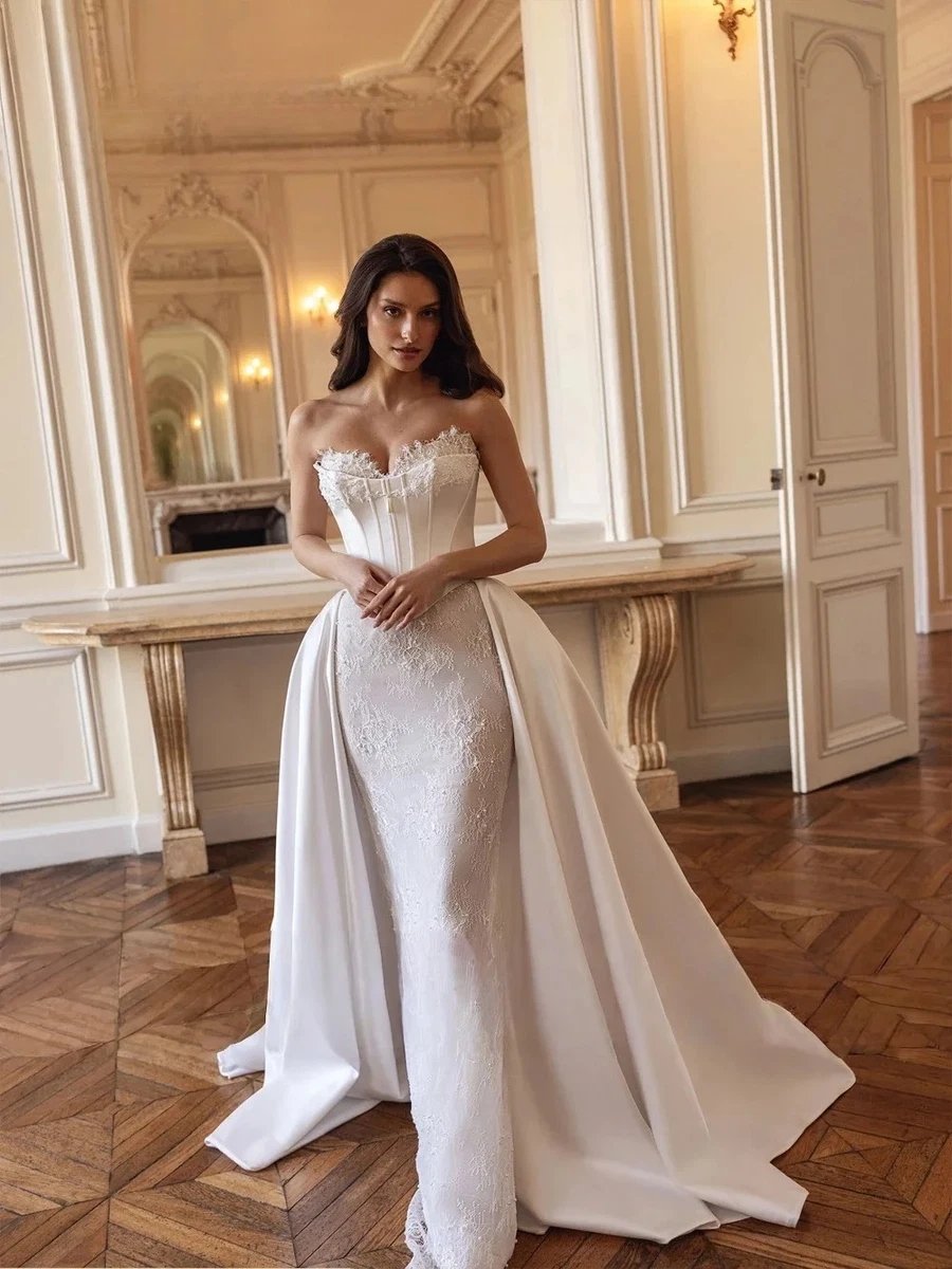 ebay mermaid wedding dresses Luxury Beaded Mermaid Wedding Dresses with Detachable Train Off Shoulder  Bridal