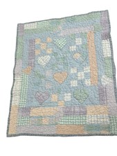 Vintage Heart Baby Quilt Pastel 32X27  Handmade