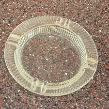 Vintage Ashtray 4" Round Ribbed Edge 4 Slot Clear Glass
