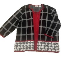 ALFRED DUNNER Black/White Check Cardigan Sweater w/attached Beaded RedTop Sz 3X