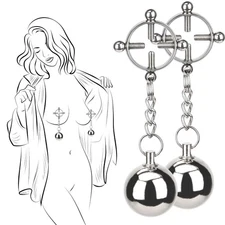 Metal Nipple Clamps with Weighted Balls BDSM Gear Non-Piercing Nipple Clips