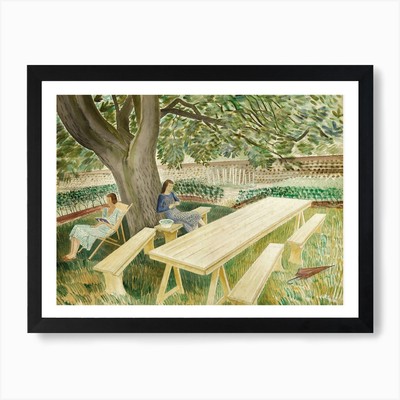 Zwei Frauen sitzen im Garten, 1933 gerahmtes Wandbild Poster Leinwanddruck Bild