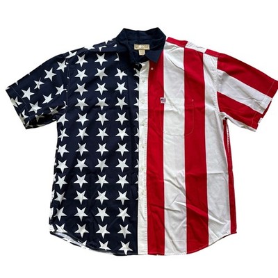 Sun River Clothing Men s USA American Flag Button Down XL 4th of July Memorial