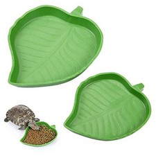 2 Pieces Leaf Reptile Food Water Bowl Plate Turtle Feeding Dishes for