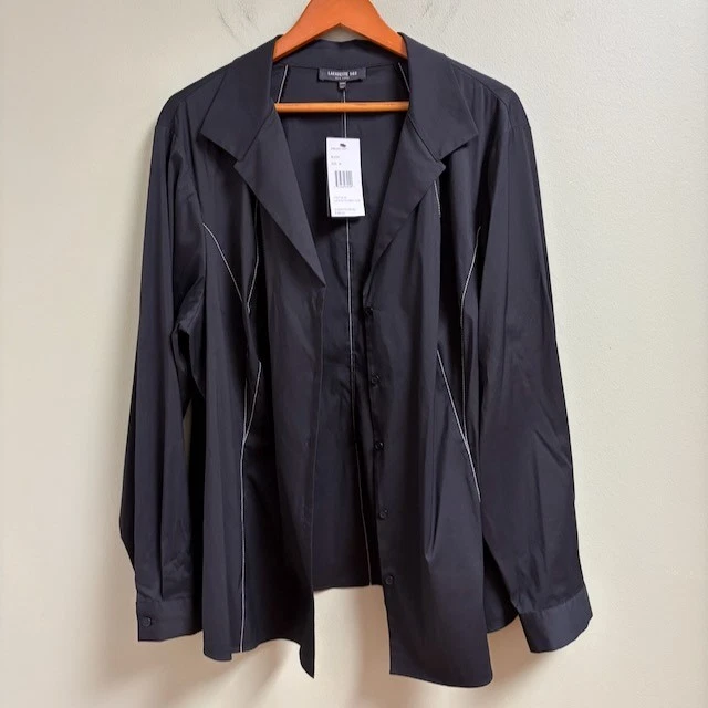 Top Lafayette 148 NY Mujer Negro Abotonado Manga Larga Talla 24W Trabajo Minimalista Foto 4 de 4