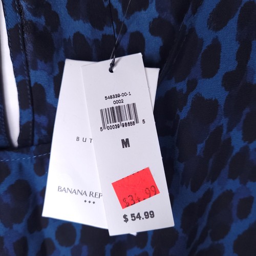 Banana Republic Blouse Womens Medium Blue Leopard Print Front Twist NWT - Picture 10 of 11