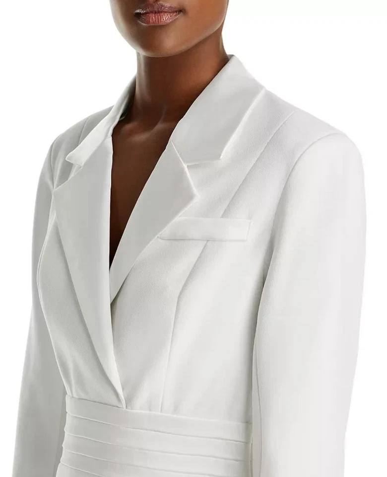 NEW AQUA White RILEY BLAZER Tuxedo CREPE Satin Lapel WEDDING Bridal MINI DRESS - Image 3 of 4