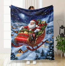 Christmas Santa Claus Printed Blanket, Soft Flannel Throw Blanket 60*80''