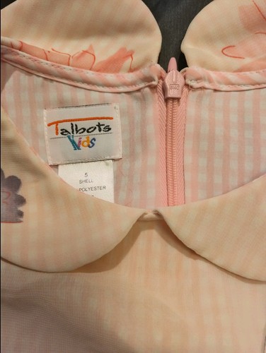 TALBOTS KIDS girls sz 5 pink Floral Chiffon Dress collared s/sleeves plaid... - Picture 2 of 4