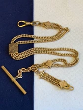 Antique Gold Filled Pocket Watch Fob Vest 12" Chain RH & Co Slider Charm 39g