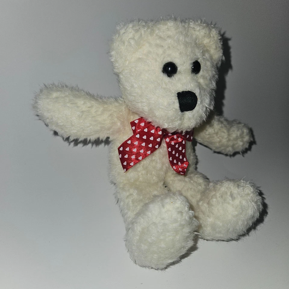 A&A Oso de Peluche Blanco Peluche 7" Juguete Rojo Blanco Corazones Arco San Valentín Foto 4 de 4