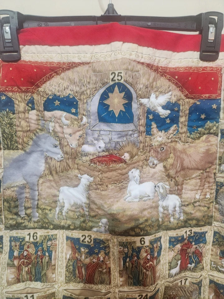 Christmas Advent Quilt Calendar Nativity Scene Handmade Multicolor Wall Decor - Image 2 of 4