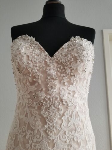 Brautkleid Hochzeitskleid Knopfleiste Boho Vintage Spitze, Fit + Flare Gr 10 - Bild 16 von 24