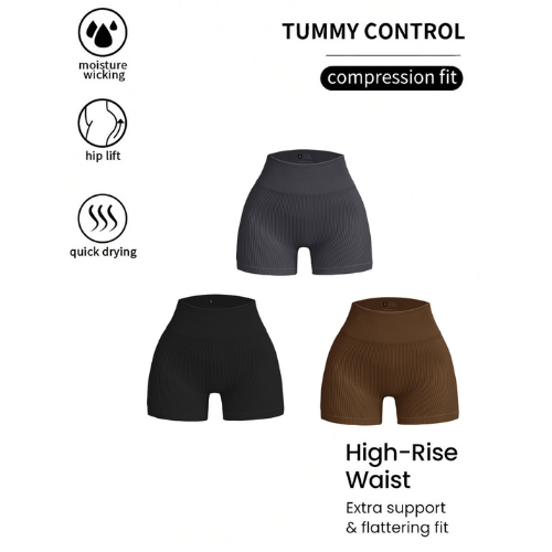 3 Pack Women's Ribbed High Waist Biker Yoga Shorts Anti-Chafing Slip Workout - Picture 16 of 17