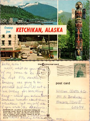 #ad Totem Poles Waterfront Street Scene Ketchikan Alaska AK Postcard