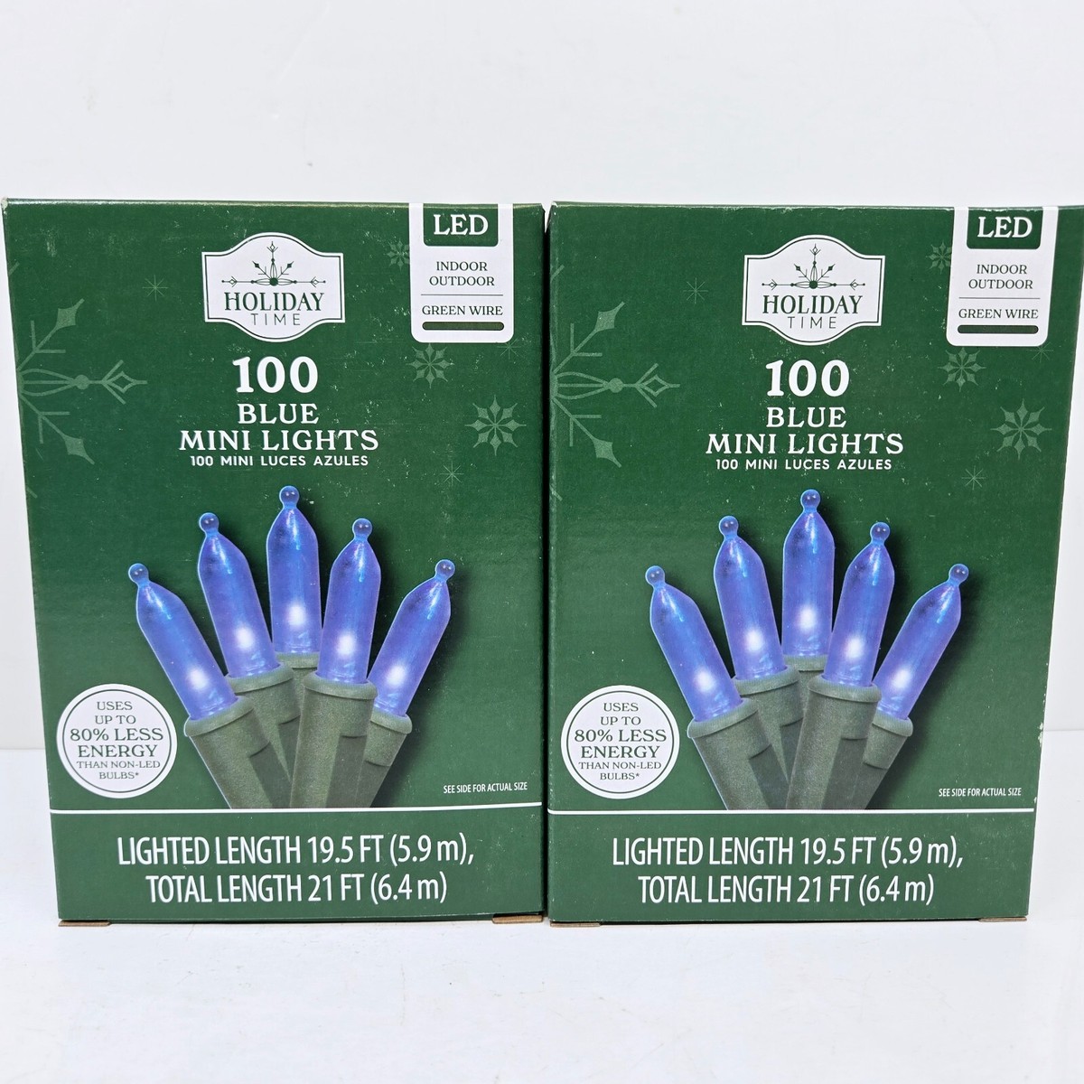 Holiday Time - 100 Blue Mini LED Christmas Lights Green Wire Qty 2