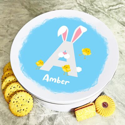 Hasenohren Ostern Buchstabe eine Runde personalisiertes Geschenk Keks Süßigkeiten Leckerbissen Dose