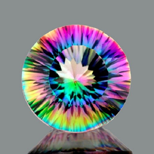 13.00 mm 1 pc Round Concave Cut AAA Fire Rainbow Mystic Quartz Natural {Flawless - Picture 1 of 2