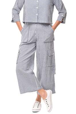 Tulip Clothing Calista Women's Cargo Pant in Marina White Seersucker Stripe