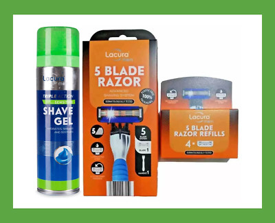 Lacura Men 5 Klingen Griff 4 x Rasierer Nachfüllpack Rasiergel empfindliche Haut