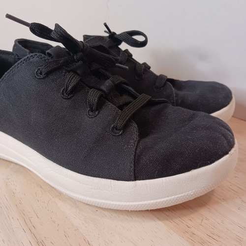 FITFLOP Women’s Lace Up Low Top Canvas Trainers Sneakers Black White Size 7 - Picture 6 of 18