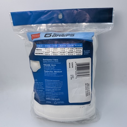 Hanes Boys Tagless Briefs 6 Pack Cool Comfort Underwear SIZE MEDIUM 10-12 White - Picture 5 of 6