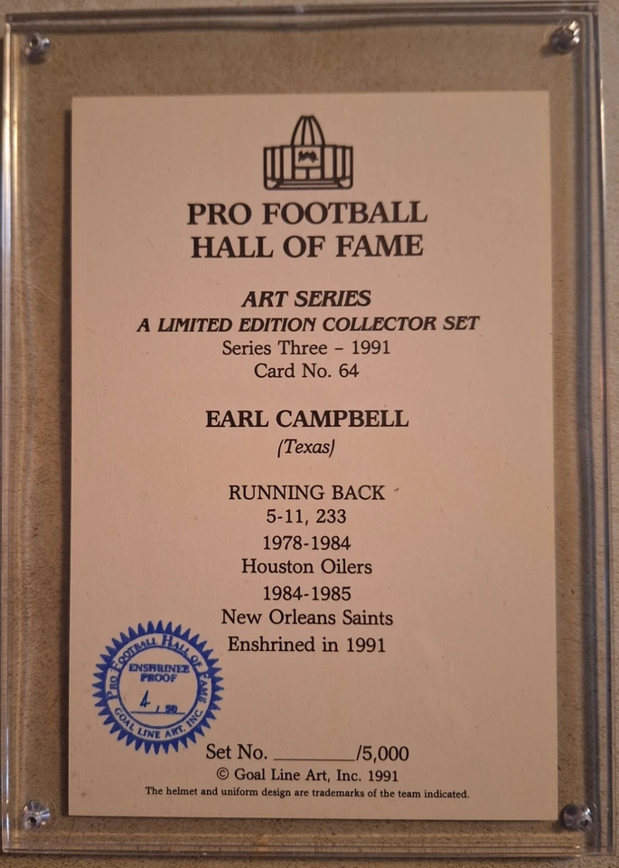 🏈NFL HOF GAMEDAY Program🏈 FIRST DAY Cover 🏈EARL CAMPBELL ART SERIES Autograph - Image 4 of 4