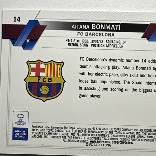 Aitana Bonmati Topps Chrome 2022/23 Women's UCL Aqua Prism Barcelona #14 - Bild 9 von 12