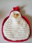 Handmade, Crochet, Pot Holder/Hot Pad, Hen, Chicken, Square, White/Red, Country 
